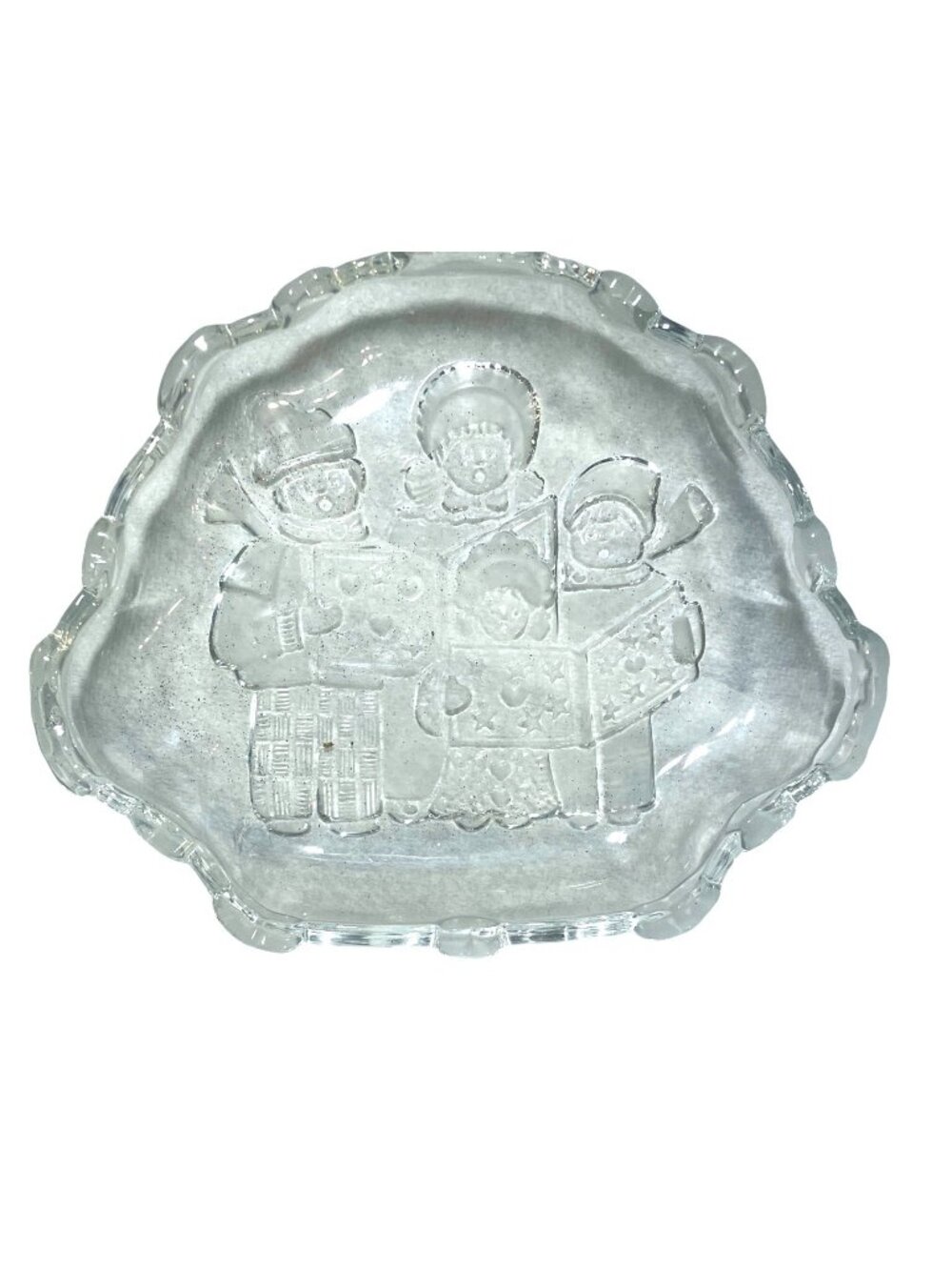 Vintage Glass Bowl Tray With Embossed Carolers Design